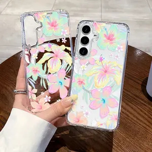 Phone Case for IP 11-17 Series (Pro, Pro Max, Standard) & Samsung Galaxy S22+-S26 Edge, S23 Ultra, S24 Plus, FE, S25 - Trendy Pastel Floral Symphony, Anti-Yellowing Shockproof Drop Protection, Lightweight Transparent Acrylic, Wireless Charging Compatible