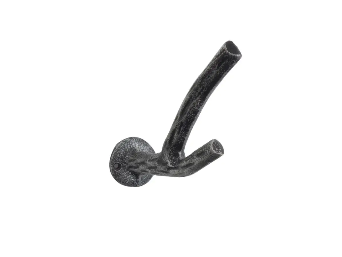 4 x 2 x 5 in. Rustic Silver Cast Iron Tree Branch Double Decorative Metal Wall Hooks