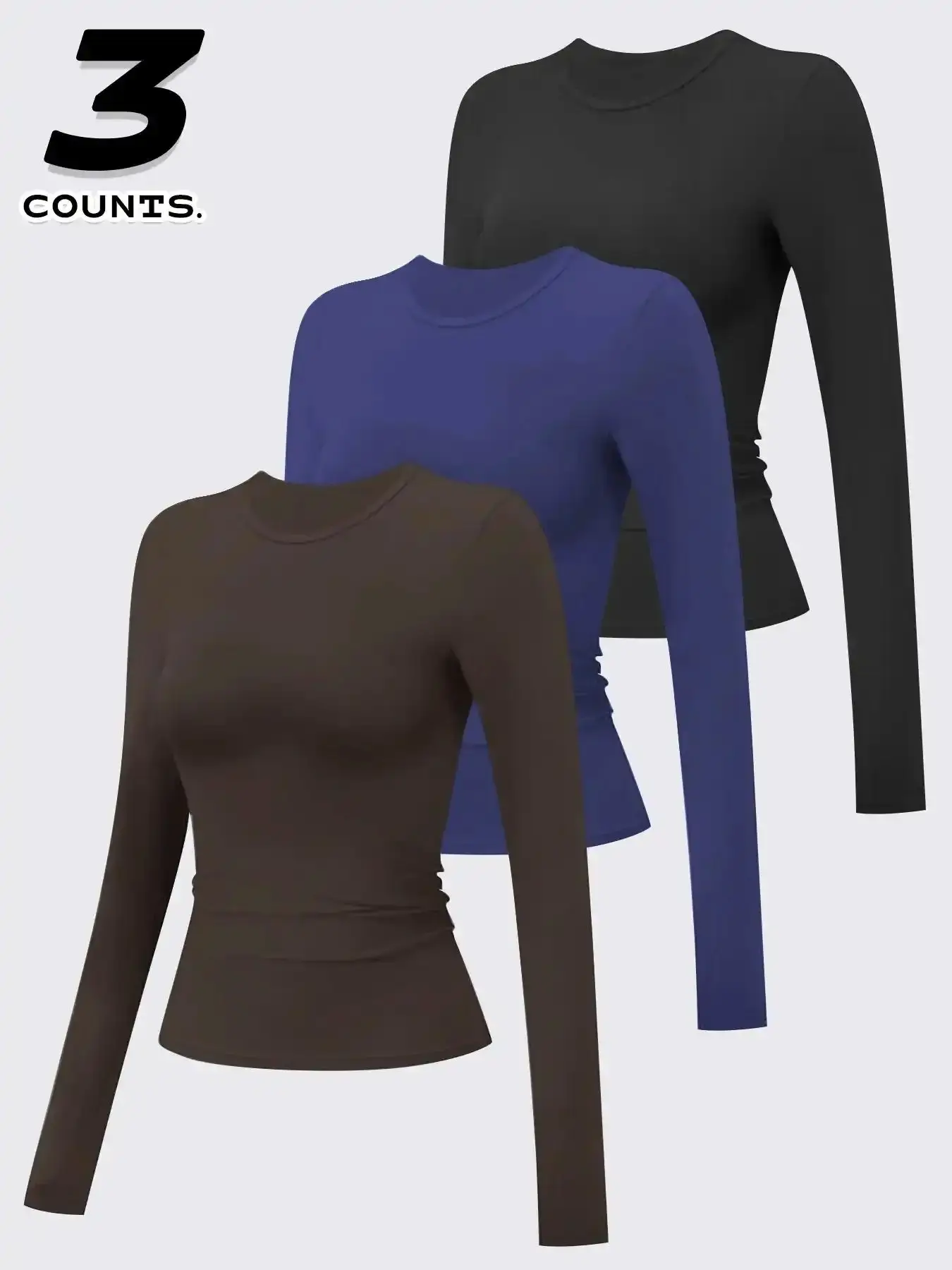 3 Piece Sporty Long Sleeve Shirt Set with High Elasticity, Slimming Quick-Dry Breathable Activewear for Running Gym and Travel, performance fit, athleisure style, gym essential, training staple