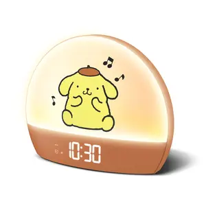 Hello Kitty Pompompurin Sunrise Alarm Clock, USB Powered Digital Bedside Clock with Color Changing Light, 6 Color Modes, Brown Room Decor