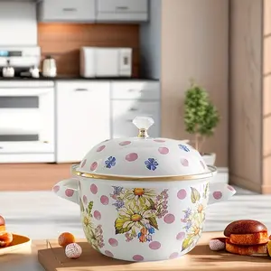 1PC Heavy-duty Enameled Cast Iron Dutch Oven with Side Handles - For Soup, Stew, Braising - Works on Induction, Gas & Electric Stovetops - Non-electric