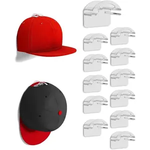 Adhesive Hat Hooks for Wall - 2 Different Ways Hat Racks to Organize & Display Baseball Caps, Hat Wall Hanger, Hat Organizer Rack for Men (Clear, 12 Pack)