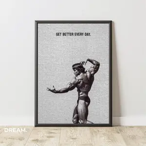 Arnold Schwarzenegger Motivational Poster - Get Better Every Day - Gym Wall Art Printable - Bodybuilding Vintage Quote Decor Decoration Muscle