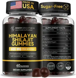 Himalayan Shilajit Gummies for Men & Women - 600mg, Non-GMO, Gluten-Free, Sugar-Free Shilajit Gummies with Fiber, for Energy, Immunity & Stamina - 60 Count