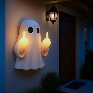 Halloween Ghost Middle Finger Night Light, Wall Hanging Lamp, Porch Bedroom Balcony Decor, Fireplace Window Sill Shelf Nightlight Gift Lighting
