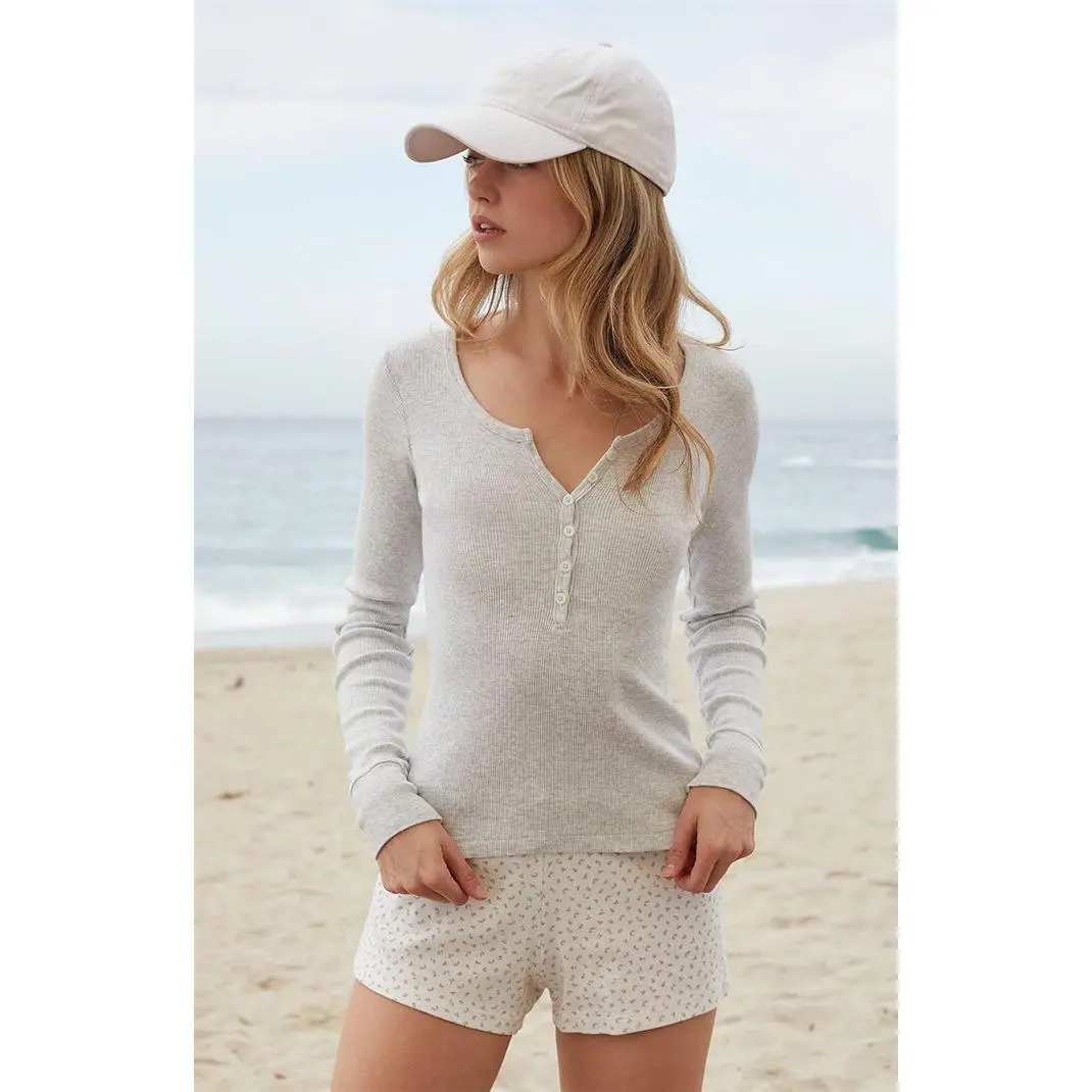 John Galt Women's Heather Grey Zelly Ribbed Long Sleeve Top