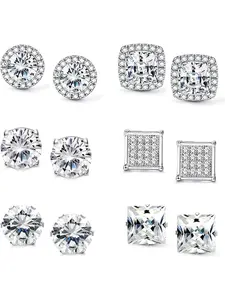 6 Pairs of Cubic Zirconia Earrings Female Hypoallergenic CZ Earrings Transparent Zircon Round Square Earrings Set Earrings