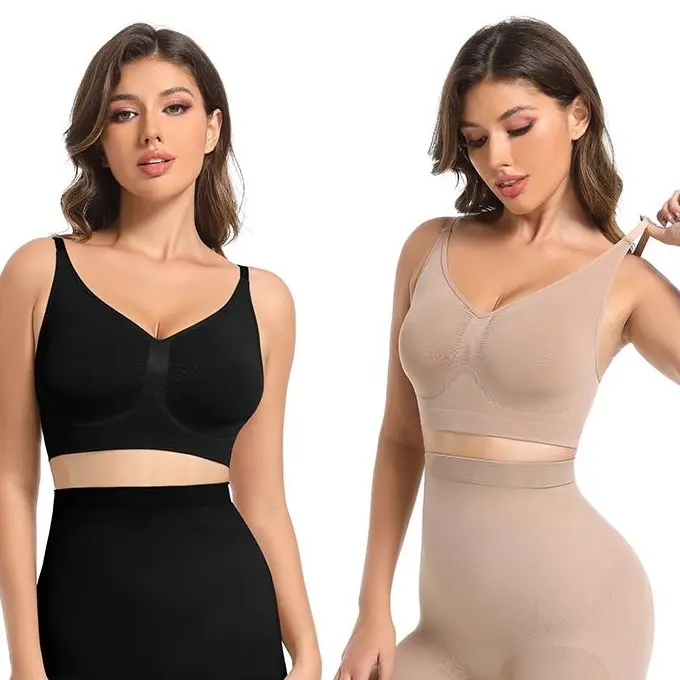 Women's 2-Piece Bra Set, Soft Nylon Blend V-Neck Bralettes with Adjustable Straps, Basic Wireless Cami for Everyday Layering