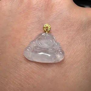 Icy white jadeite Jade Buddha pendant, 18k gold plated clasp