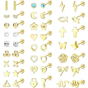 Jstyle 24 Pairs Stainless Steel Stud Earrings Set for Women Men 20G Tiny Small Cartilage Helix Earrings Screw Back Earrings Hypoallergenic Flat Back Earrings Piercing Jewely Daily