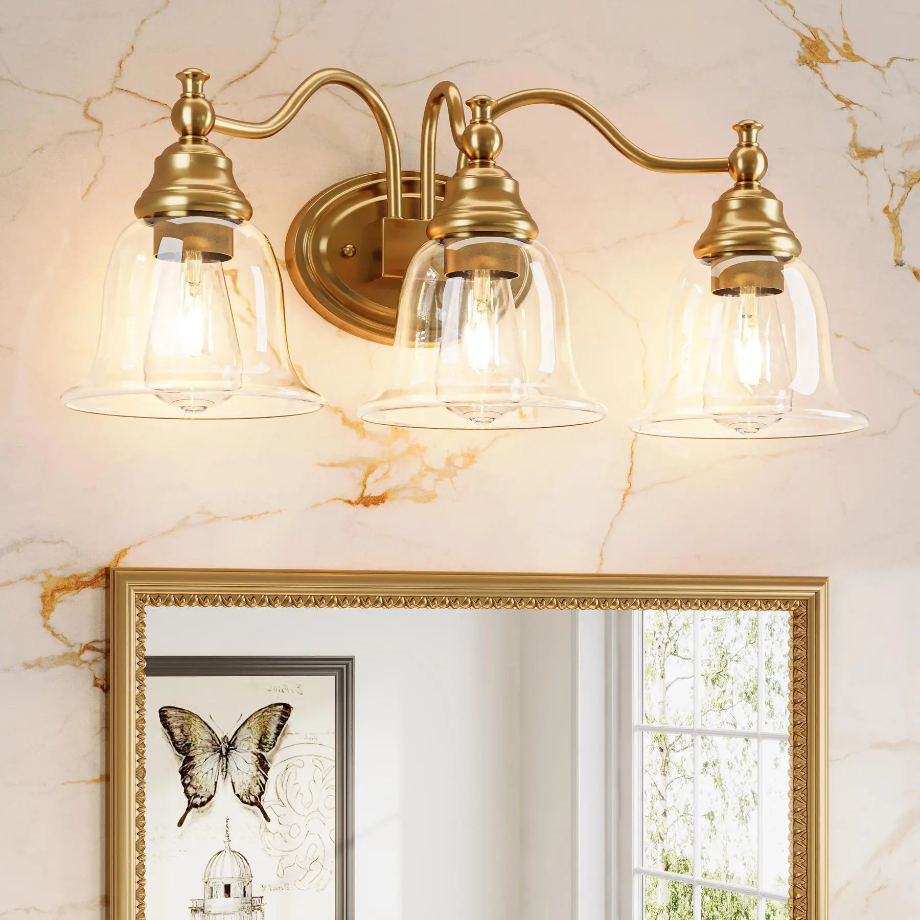 Tribesigns 3-Light Bathroom Light Fixtures, Modern Vanity Light with Clear Glass Shade, Bathroom Wall Lamp for Mirror Living Room Kitchen Hallway Porch, E26 Base, Bulbs Not Included