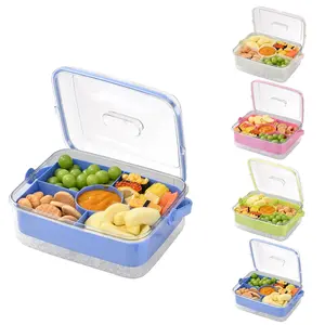 Hegrish Fruit Ice Serving Tray Clear Light Blue 4 Compartments with Lid