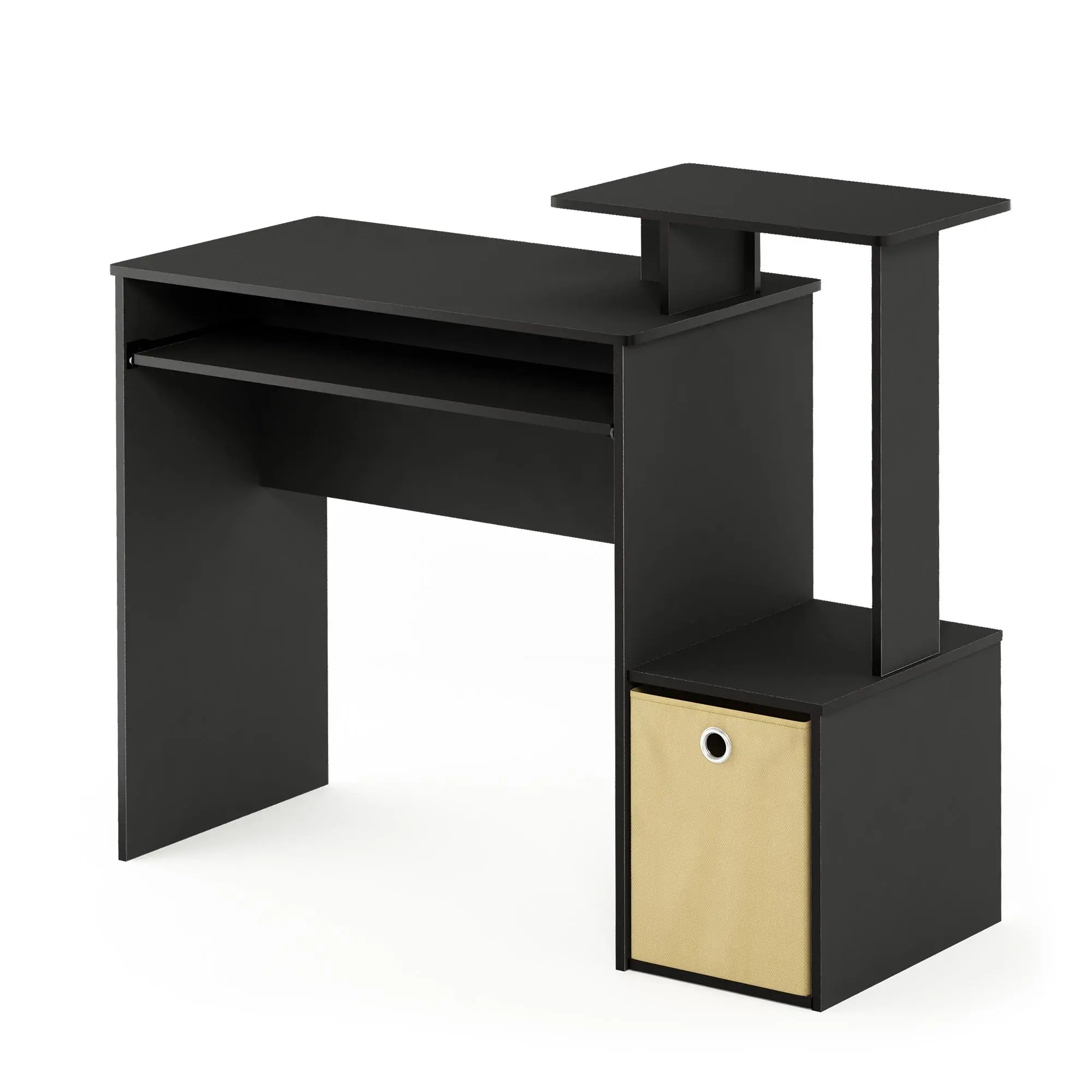 Black ECON Compact Space-Saving Composite Wood Office Desk with Storage Cabinet, Keyboard Tray, Extra Shelves, Plastic Non-Woven Bin (15.8d x39.4w x34.1h in) - Budget-Friendly Commercial Furniture for Home Office Ideas, WFH Setup