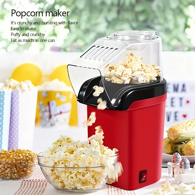 Electric Hot Air Turbine Popcorn Maker, 1-Touch Operation, Oil-Free Healthy Snack Maker, 110-130V US Plug for Home Kitchen Movie Night