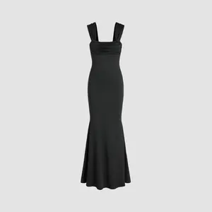 Cider [6 colors, size 0-10] Solid Ruched U-neckline Ruffle Maxi Dress