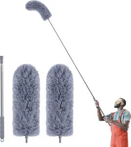 Dust duster with extension pole; 100-inch-high ceiling feather duster (washable head); suitable for household cleaning, ceiling fans, and furniture