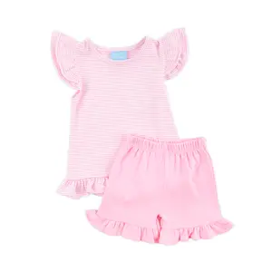 Milly Stripe Ruffle Short Set - Girls 2Pc Soft Knit Outfit