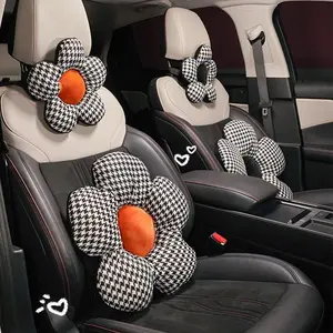 Car Neck Headrest Pillow Rest Head Support Memory Breathable Travel Guard Universal Car Supplies Houndstooth Flower Backrest