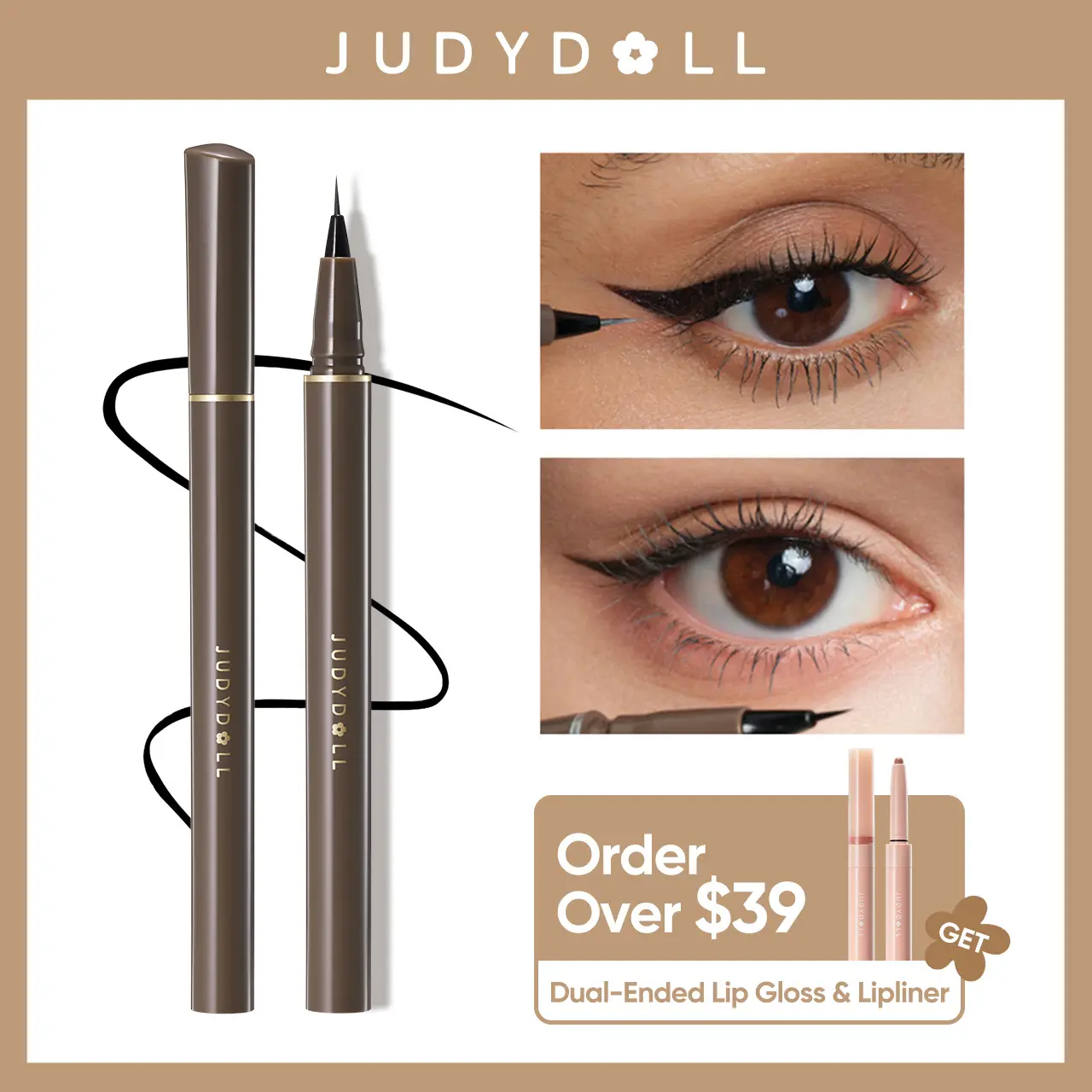 JUDYDOLL Ultra-Fine Liquid Eyeliner, Waterproof Liquid Eye Liner, Stay All Day Makeup With Fine Brush Tip, Lasting Satin Finish, Smudge-Proof & Transf