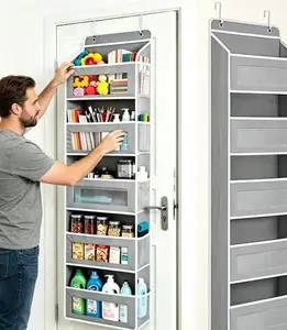 Door storage rack device, 5-layer hanging door storage rack, equipped with 5 large-capacity pockets, anti-slip, saves space, can bear a weight of 44 pounds, suitable for bedrooms, bathrooms, food storage rooms, baby rooms, etc. (gray) ideal valentine