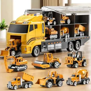 Toddler Boys Construction Truck Vehicle Toy Set with Play Mat, Toy Car Carrier Truck for Kids, Birthday Gifts Toys,Christmas Gifts Toys for 3-8 Year Old Boys
