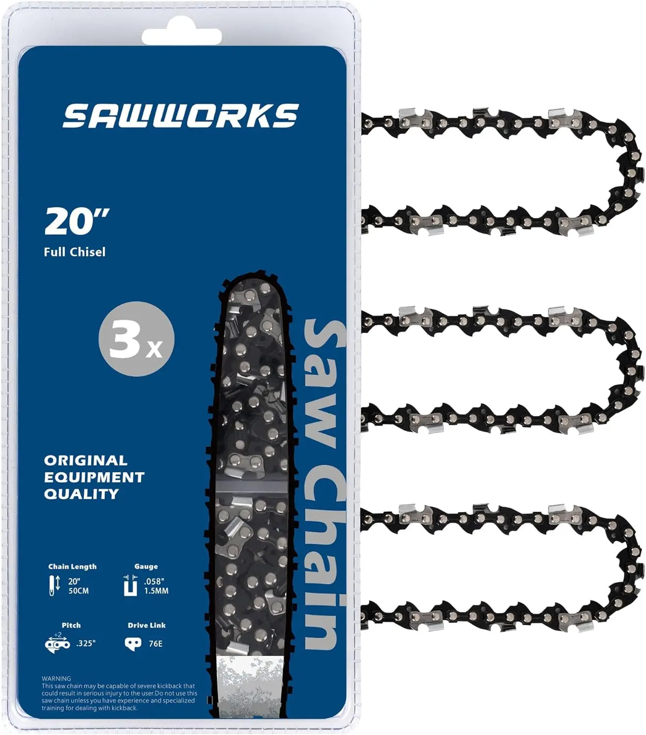 #Summervibes 3-Pack 20 Inch Chainsaw Chain, 325" Pitch .058" Gauge 76 Drive Links for Supmix 62cc, WEMARS ‎6220G, NEOTEC NCS6200, Blue Max 53543, 52209, 8901, 8902 and More