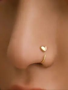 18k Cute Heart-Shaped Nose Ring, 20g C Shaped Love Nostril Jewelry, Small Daily Wear Nose Stud, Women's Fashion Accessory