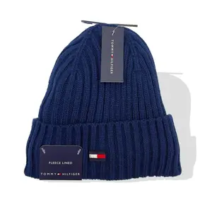 Tommy Hilfiger 2x2 Rib Logo Cuff Hat Navy Fleece-Lined Everyday Warmth Soft Knit Foldover Cuff Iconic Flag Design