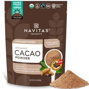 Navitas Organics Cacao Powder - Cocoa Powder Substitute 1:1, For Hot Chocolate, Baking & More - Regenerative Organic Certified, Non GMO, Fairtrade, Gluten Free, Non-alkalized (24oz. Bag, 113 Servings), Beverage, Low-Sugar Cocoa, Hot Cocoa, Sugar-Free Orga
