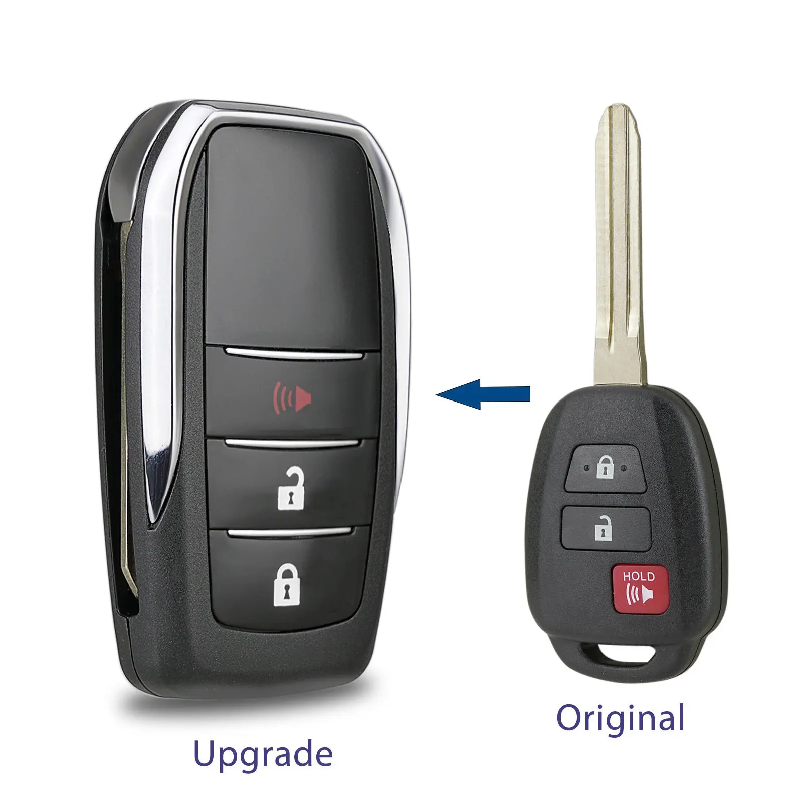 1x Metal-Plastic Car Key Cover - Flip Upgrade Key Shell Auto Accessories, 3-Button Flip Remote Protector with Alarm Function, HYQ12BEL Fit for 2014-2019 Toyota Highlander Tacoma Tundra RAV4 Sequoia, Scion tC xB xD, GQ4-52T, DIY Swap, Plug-in Chip, No Logo