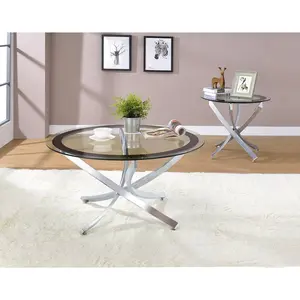 Brooke Round Glass Top Side End Table Metal Base Chrome