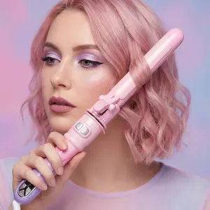 One-Click Automatic Curling Wand | PTC Fast Heat | LCD Temp Display | Left/Right Rotation | 2M 360° Cord | Anti-Scald | Long-Lasting Curls For Fine/Coarse Hair 5-in-1 Iron Straightener iron  in  1 t3  flat