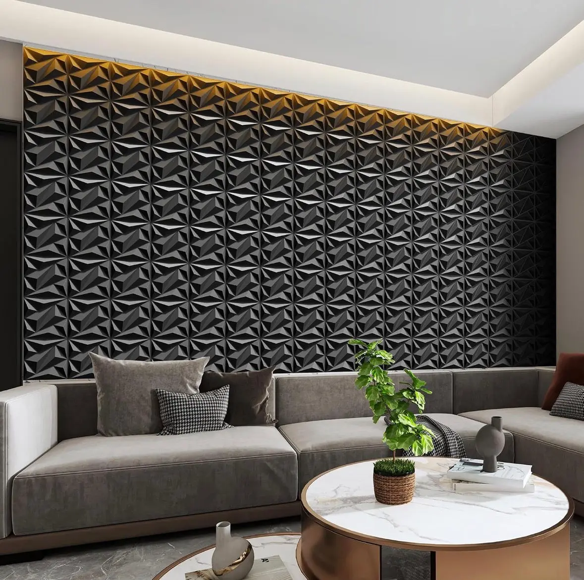 NoirEdge 3D Diamond Wall Panels – 33-Piece Black PVC Accent Set