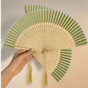 Asian Ancient Style Fringe Folding Hand Fan, Portable Hanfu Cheongsam Dance Wedding Fan, Maid Dress Photo Prop Home Decoration