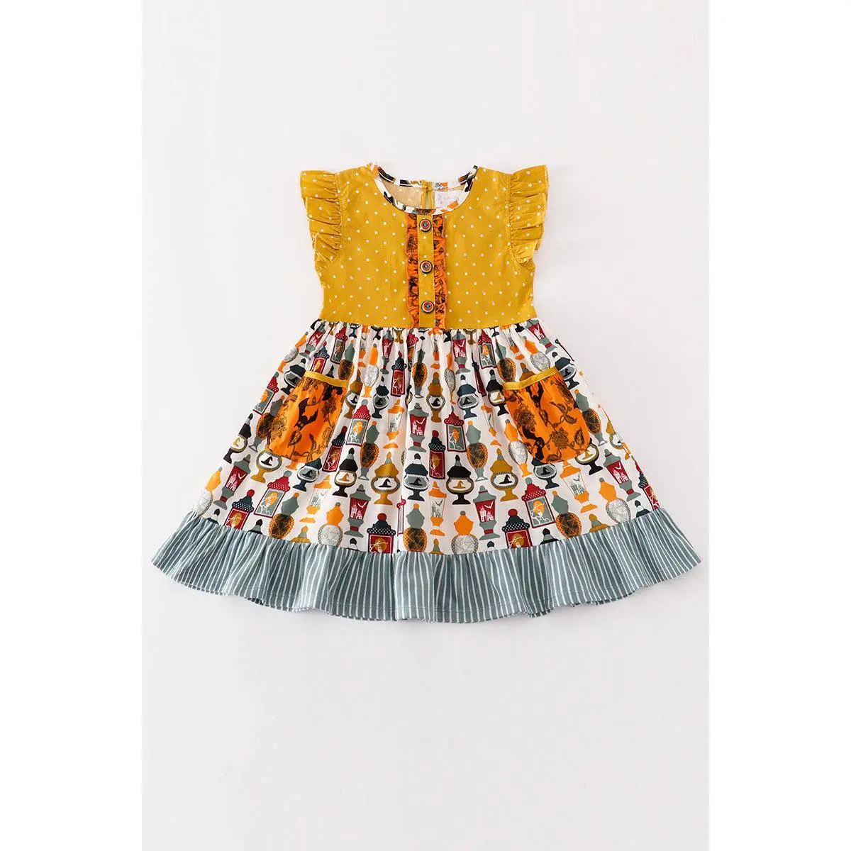Platinum Yellow halloween dot ruffle pocket dress
