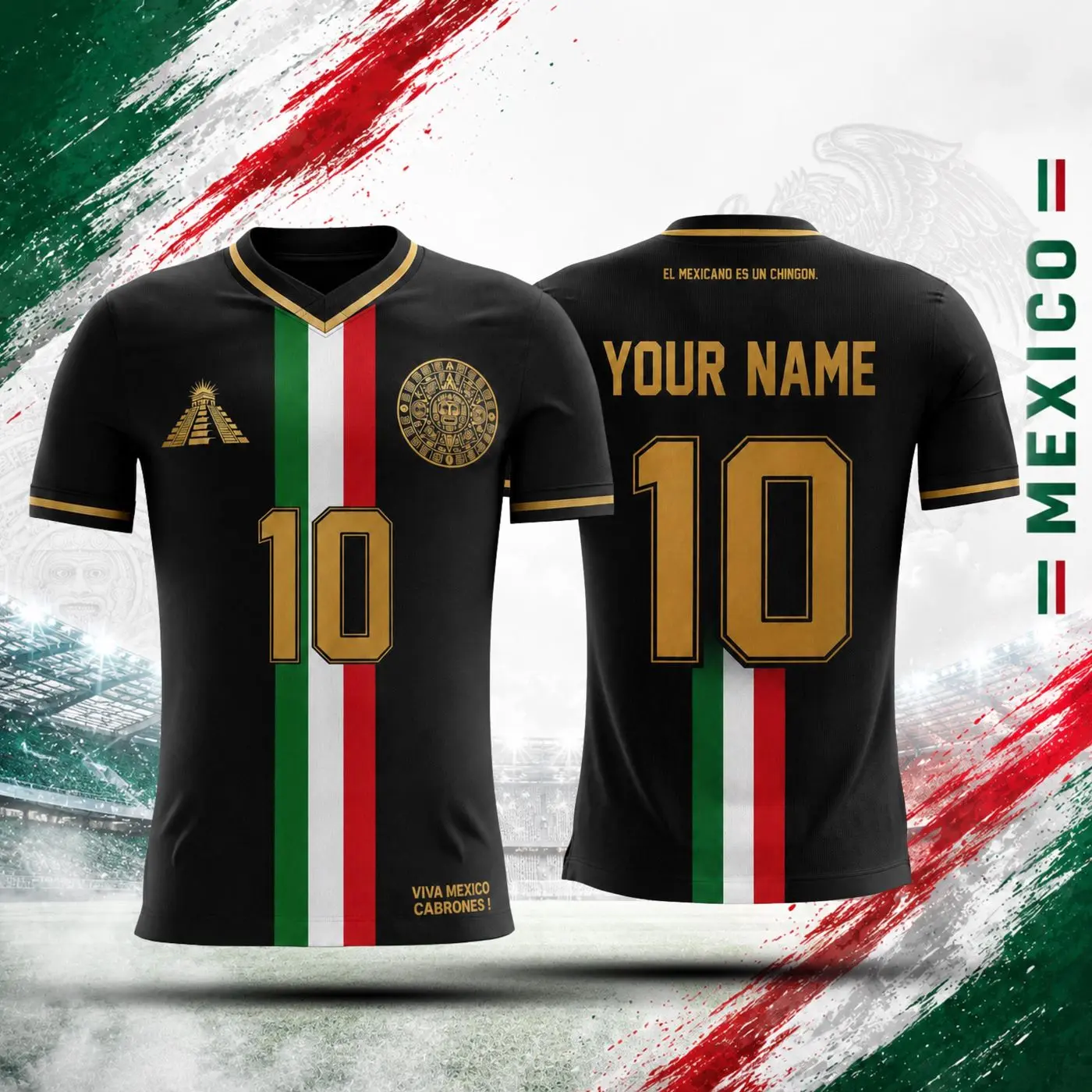 Black Mexico Soccer Jersey | Custom Name & Number | Personalized Football Shirt | Gold Mexico Fan Jersey | Mexican Inspired Gift