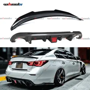 For 2014 - 2024 Infiniti Q50 - 2 - Piece Modification Kit: Rear Bumper Lip Diffuser with LED Brake Light & PSM - Style Trunk Spoiler Car Accessories