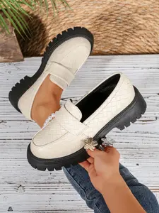 Women's One-Step Low Heel Mary Jane Shoes, Spring & Fall Waterproof Platform Loafers, PU Leather, Comfortable All-Season Footwear