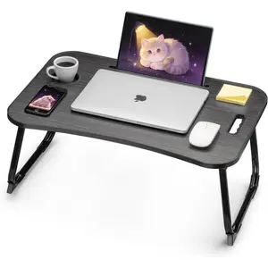 Folding Lap Desk for Bed, Laptop Table Tray, Breakfast Serving Tray, Portable & Lightweight Mini Table for Sofa Couch Floor - Black