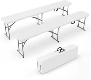 VINGLI 6 feet Plastic Folding Bench,Portable in/Outdoor Picnic Party Camping Dining Seat, Garden Soccer Multipurpose Entertaining Activities, Smooth HDPE Tabletop, 1/2 Pack, White/Black/Brown