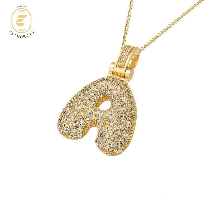 [Buy One Get Free Necklace] Hip Hop Large Letter Alphabet Pendant Necklace Cubic Zirconia Personalized DIY Dainty Necklace Birthday Anniversary for Women