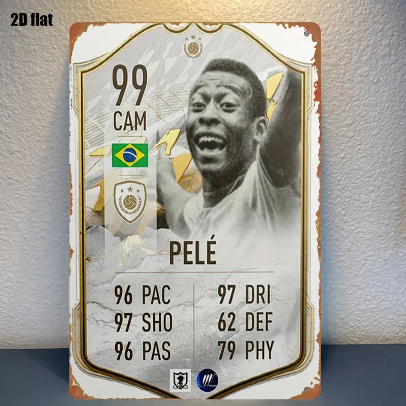 1pc 2D Plane1 Pele 99th Grade Collectible Football Card - Retro Football Souvenir, Numbered Jersey, 20.32x 30.48cm Iron Wall Decoration, Suitable for Home Theater and Bedroom Decoration, Easy-to-Hang Fan Gift, Football Room Decoration, Bedroom Decoration,