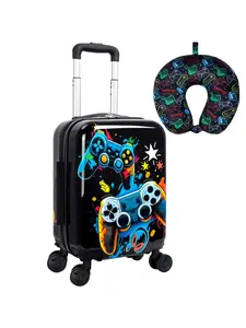 Lightweight Hardshell Spinner Kids Suitcase Set 2PCS with Wheels - Airplane Approved Carry-On Luggage for Boys & Children Ages 3-10, Fun Game Rolling Suitcases for Elementary Toddler Travel, Funny Bag