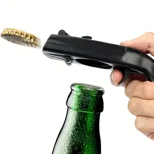 Heavy-Duty Manual Beer Bottle Opener with Lever Mechanism Cap Launcher, One-Handed Bottle Opener, No Power Needed, Durable Plastic with Black Grip, Perfect for Parties, Kitchen, Bars, Camping & Outdoor Use, Easy Pop Cap Opener Kitchen Gadget