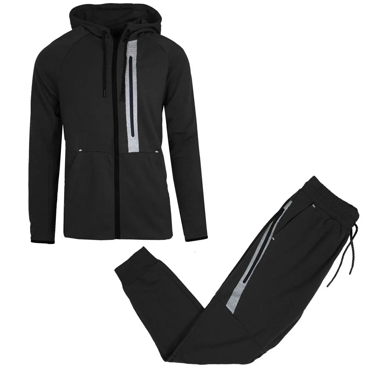 Men's Full Zip Tech Fleece Hoodie and Jogger 2-Piece Set with Reflective Trim Design