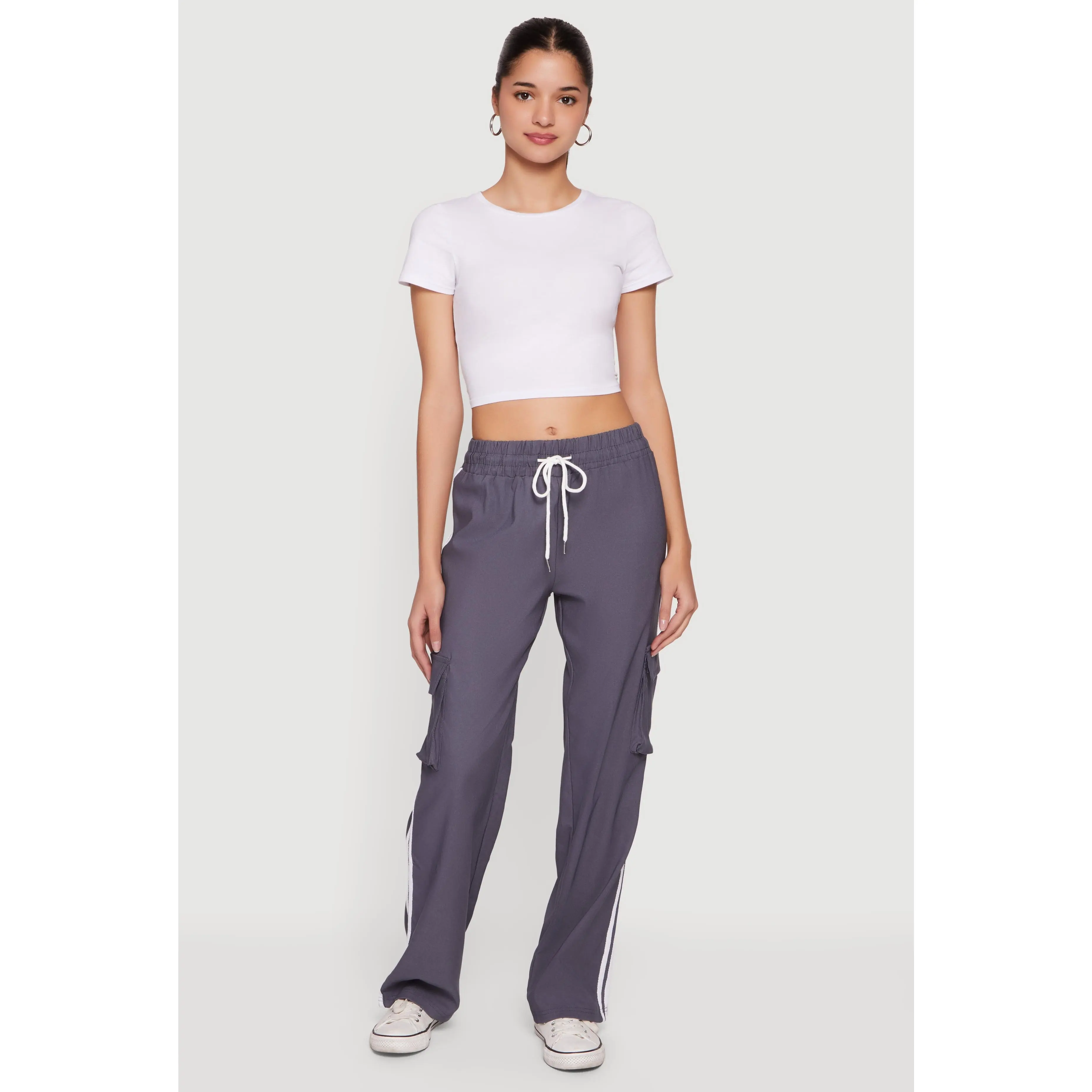 Varsity Stripe Side Drawstring Waist Cargo Track Pants
