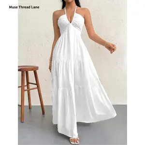 2026 Women's Popular Deep V Off-Shoulder Bohemian Style Belted Dress for Weddings, Festivals, and Parties