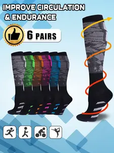 Compression Socks for Men & Women, 20-30mmhg Knee High Design, Running Performance Recovery, 6 Pairs for Circulation Support