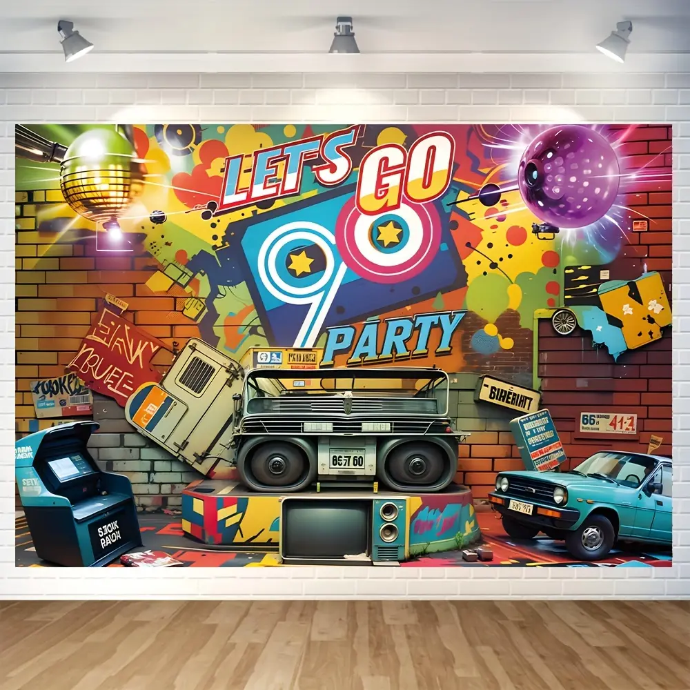 Soft Durable Hip Hop Graffiti Brick Wall Vinyl Backdrop - 90s Glam Party Decor, High-Quality Print for Birthday Photo Shoots, Decorations for Room