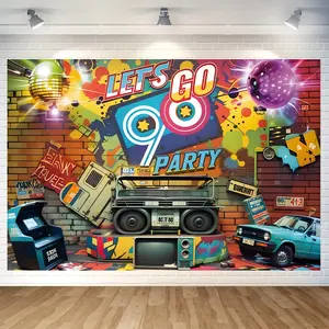 Hip Hop Graffiti Brick Wall 90s Birthday Party Vinyl Backdrop - Let's Go Party Design for Birthdays Wall Signs Photo Shoots & Holiday Party Supplies Decorations - Banners Ornaments